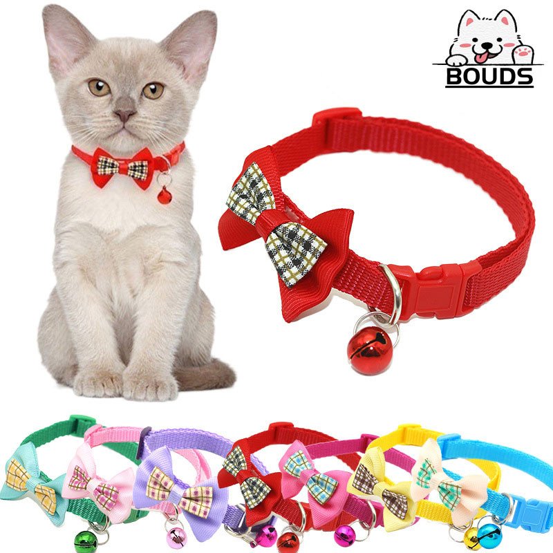 Coleira Pet com Laço e Sino, Acessório Colorido para Gato e Cachorro Pequeno, Coleira Ajustável para
