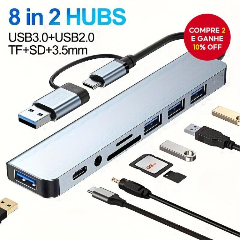 8 Em 1 USB Hub Expansor Dock Type C TF Leitor SD �