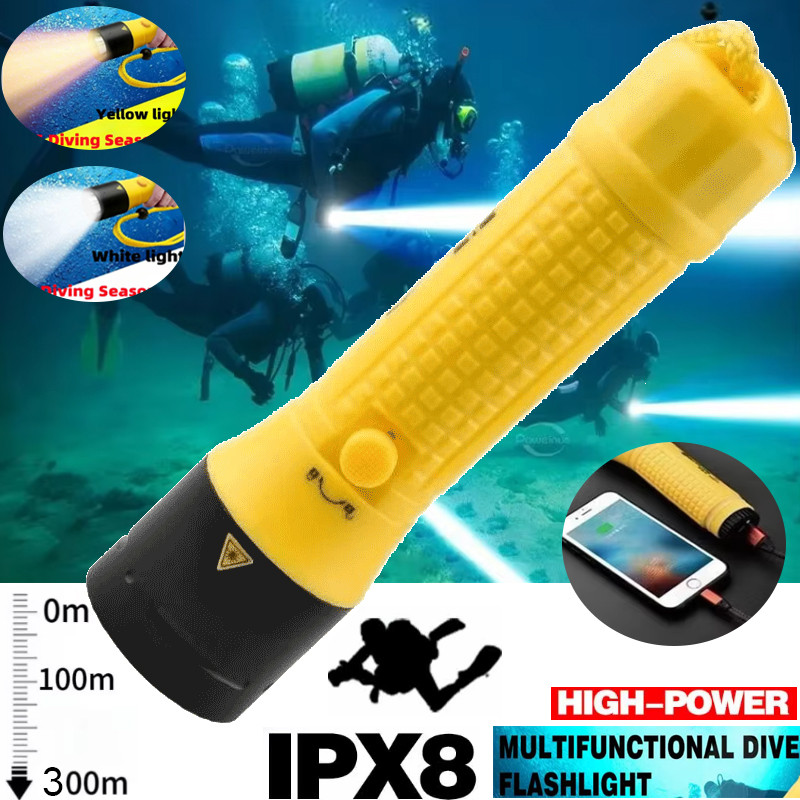 Lanterna De Mergulho Profissional IPX68 , À Prova Dágua , Subaquática , 300M , Lâmpada Embutida , Ba