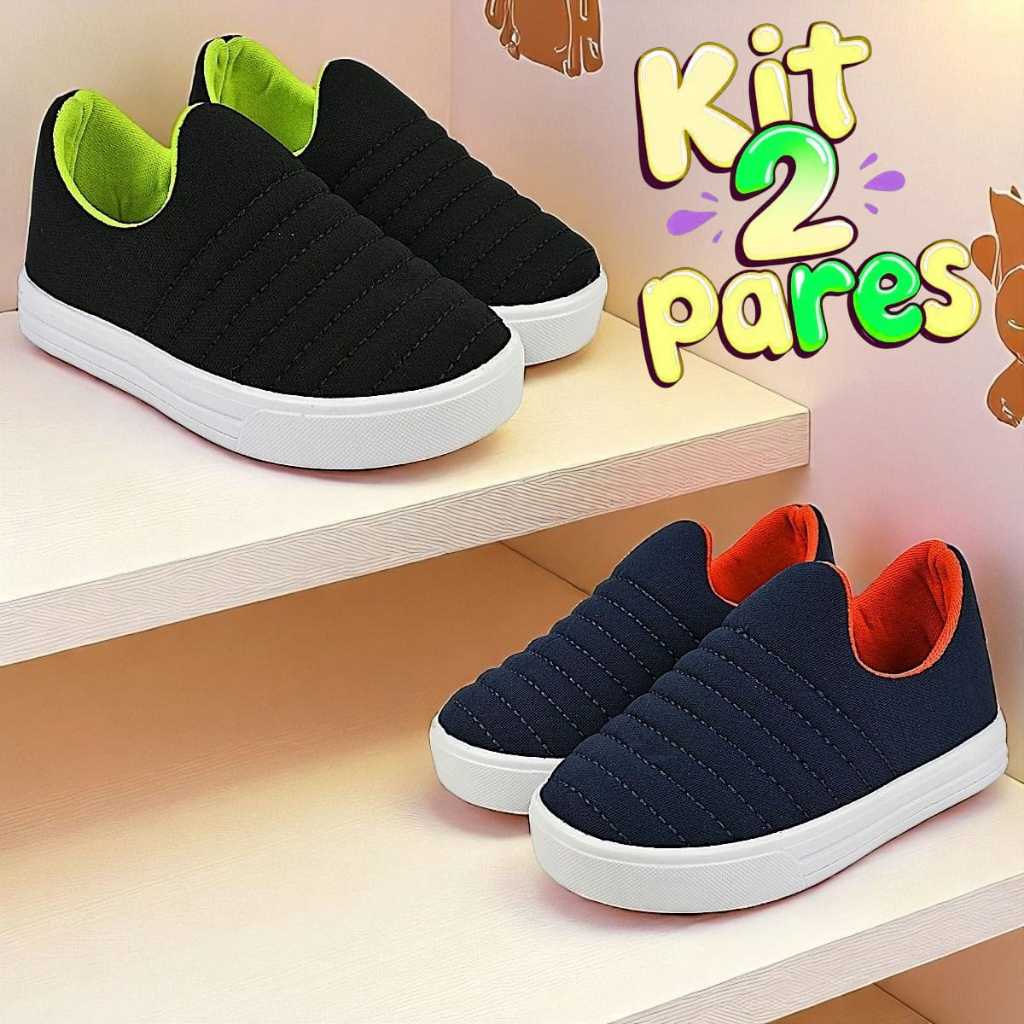 Kit 2 Tênis Infantil Menino Calce Fácil Masculino Leve e Confortável
