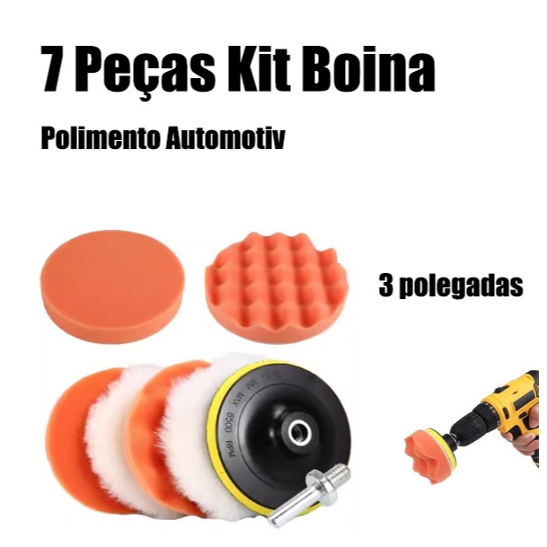 7 Peças Kit Boina Polimento Automotivo Espuma e L