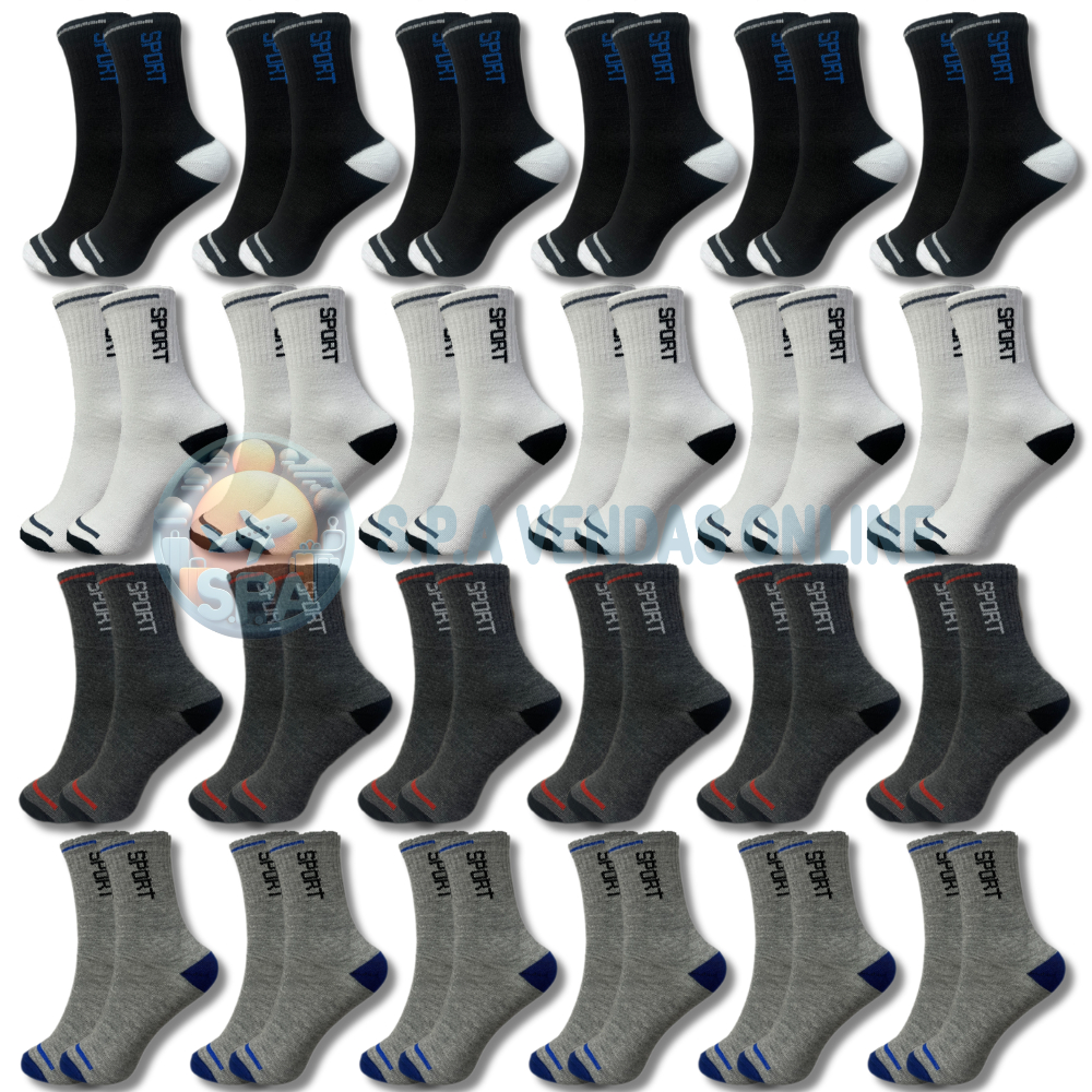 Vários modelos com Kit de 24 meia cano alto 100% algodão soquete Cano Curto Masculina Feminina Uniss