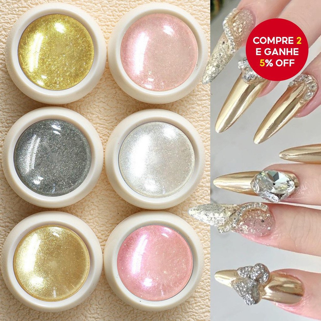 Novo conjunto de pó para unhas com glitter – 6 cores de pó espelho mágico e brilho intenso em ouro c