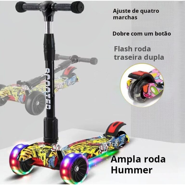 Patinete infantil 4 rodas com led ajustável scoot