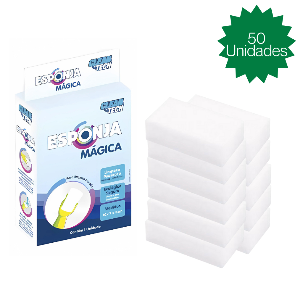 Kit 50 Esponja Mágica de Limpeza Pesada Melamina Tira Manchas Riscos Mágica Branca Multiuso