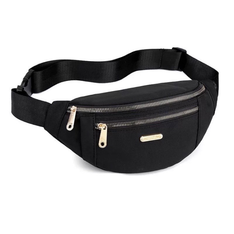 Bolsa De Cintura Feminina/Nylon Impermeável/3 Zíperes Grandes Para Armazenar Dinheiro/Celular/Docume
