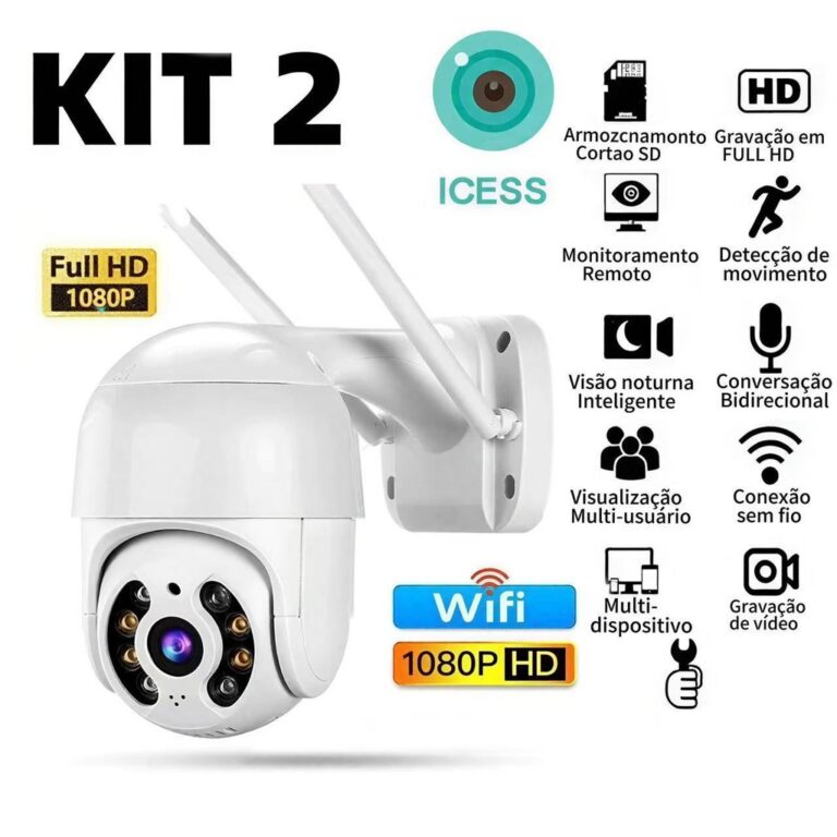 KIT Câmera Segurança Wifi Smart IP ICSEE A8 Áud