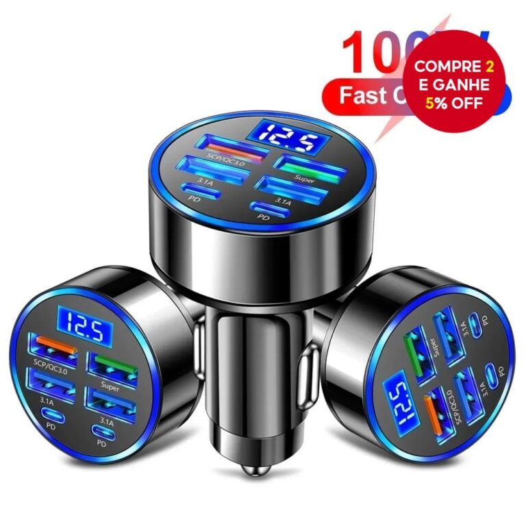 Carregador de carro com 6 portas, carregamento rá