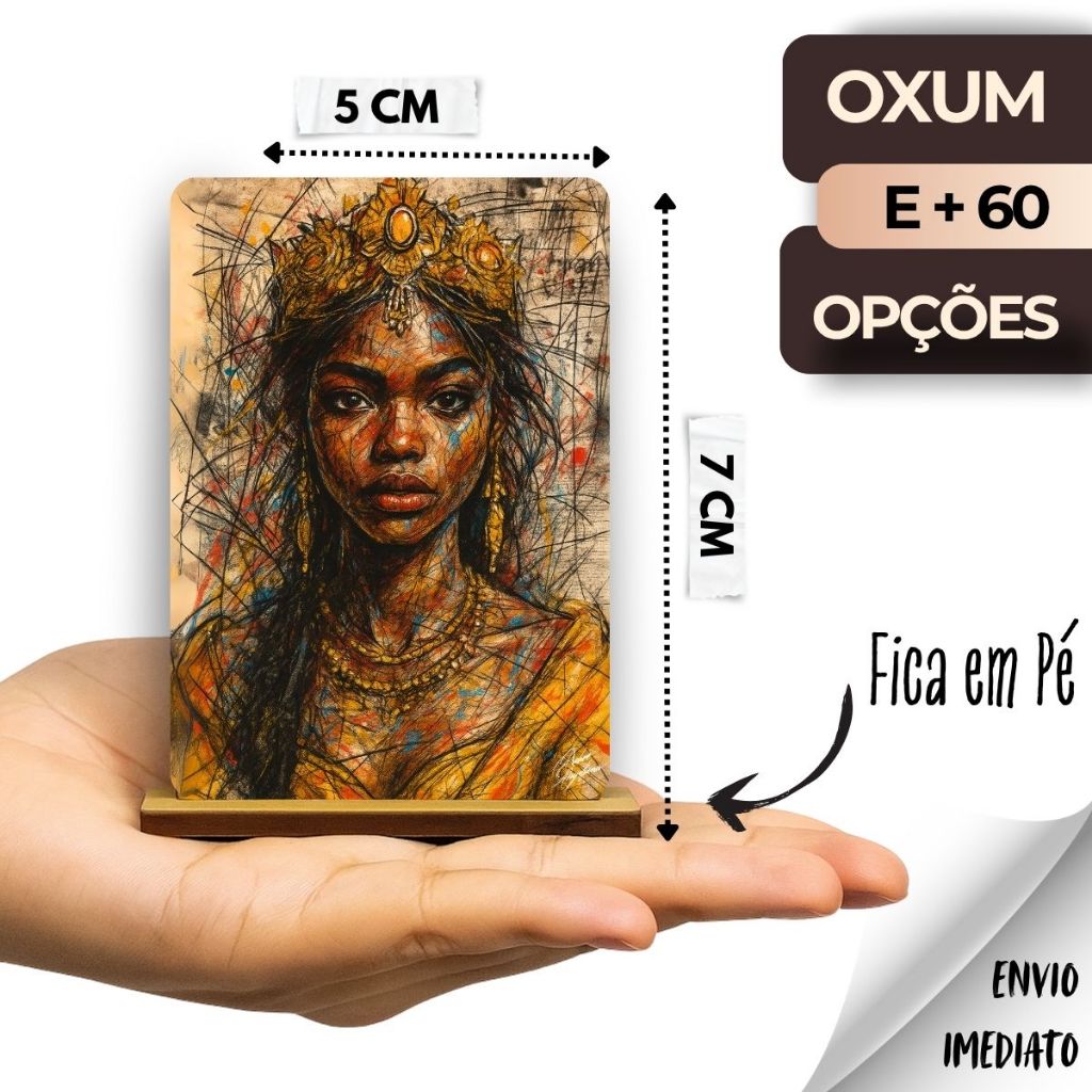 Orixá Decorativo Imagem – Oxum, Oxóssi, Ogum, etc -60 opções- 5cm x 7cm -Em Madeira- Envio Imediato
