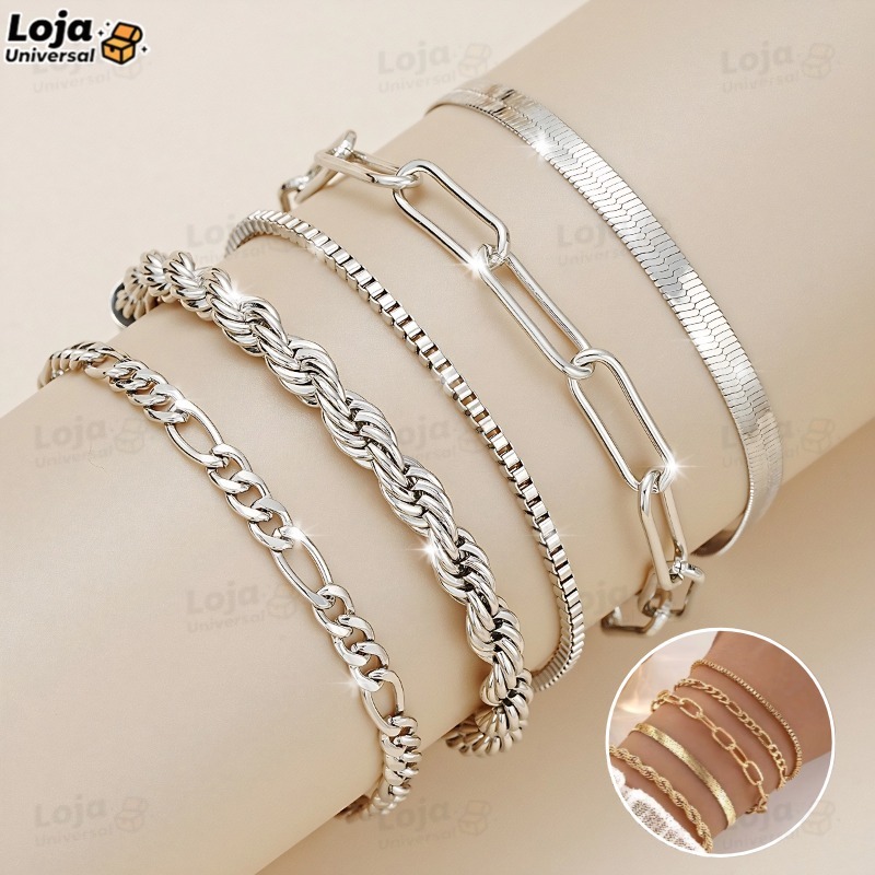 5pcs pulseiras em aço inoxidável hipoalergênico não escurece a prova dágua LU