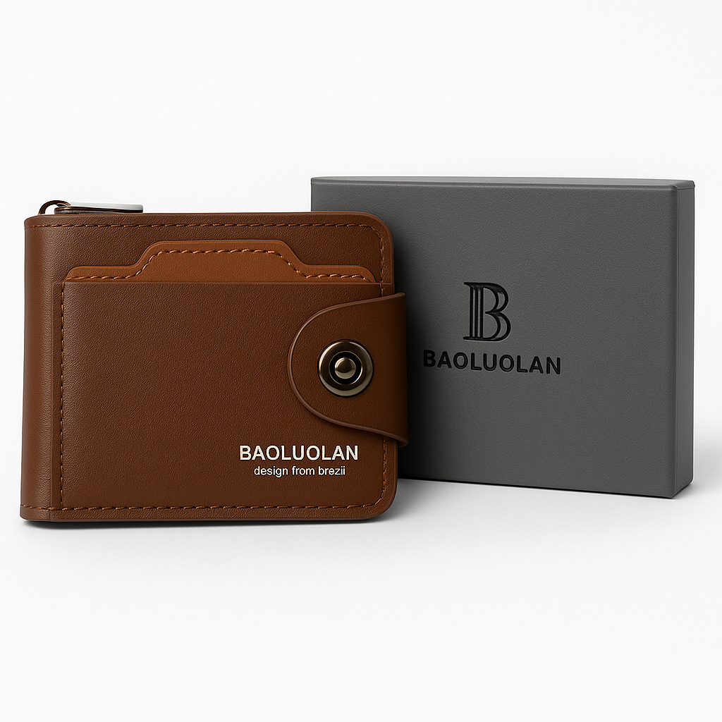 Carteira Masculina Elegante Com Porta Cartões Bolso de Zíper para Moedas Dinheiro Alto Padrão