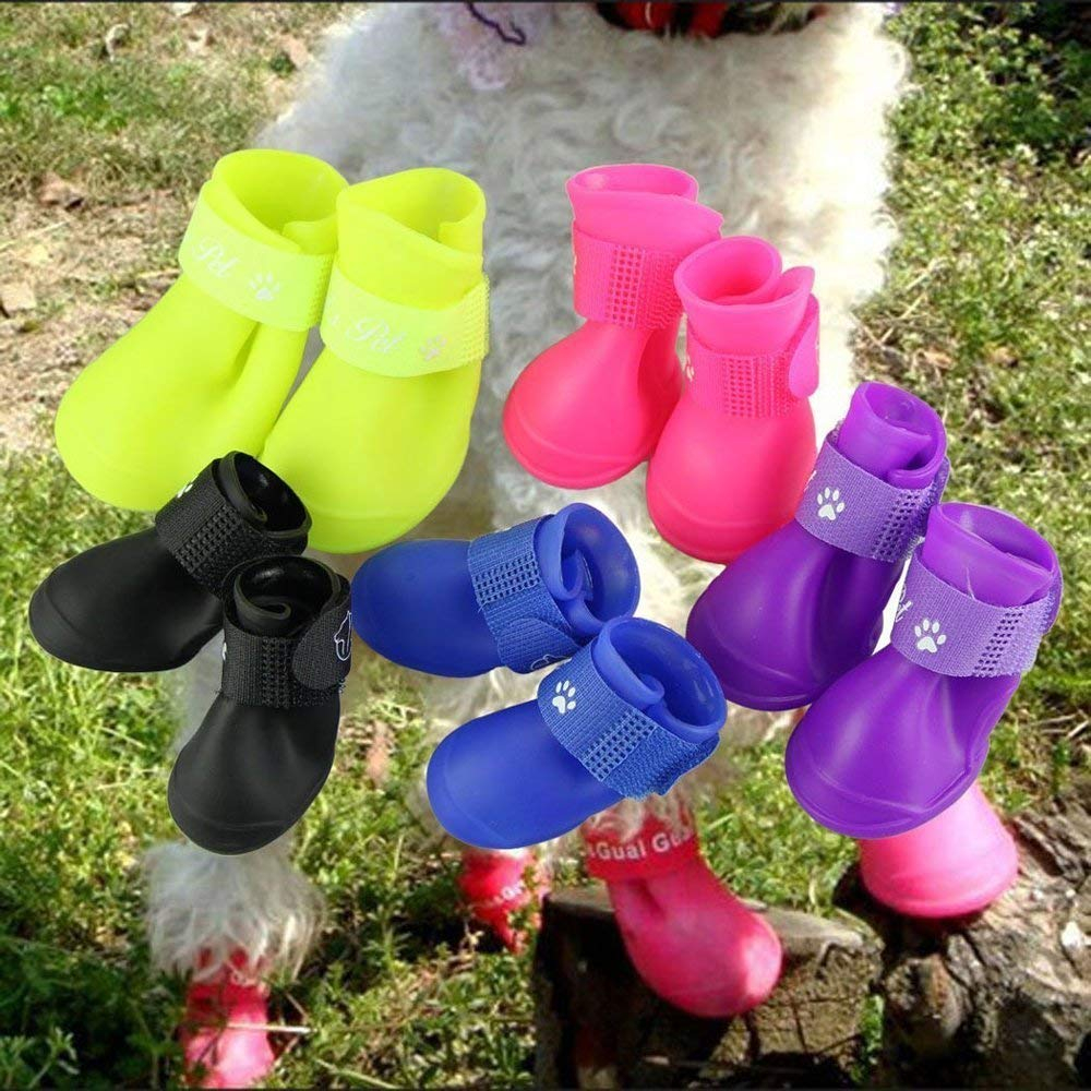Kit 4 Sapato para Cachorro Gato Pet Bota de Borracha Antiderrapante Botinha a Prova Dágua Protetor d