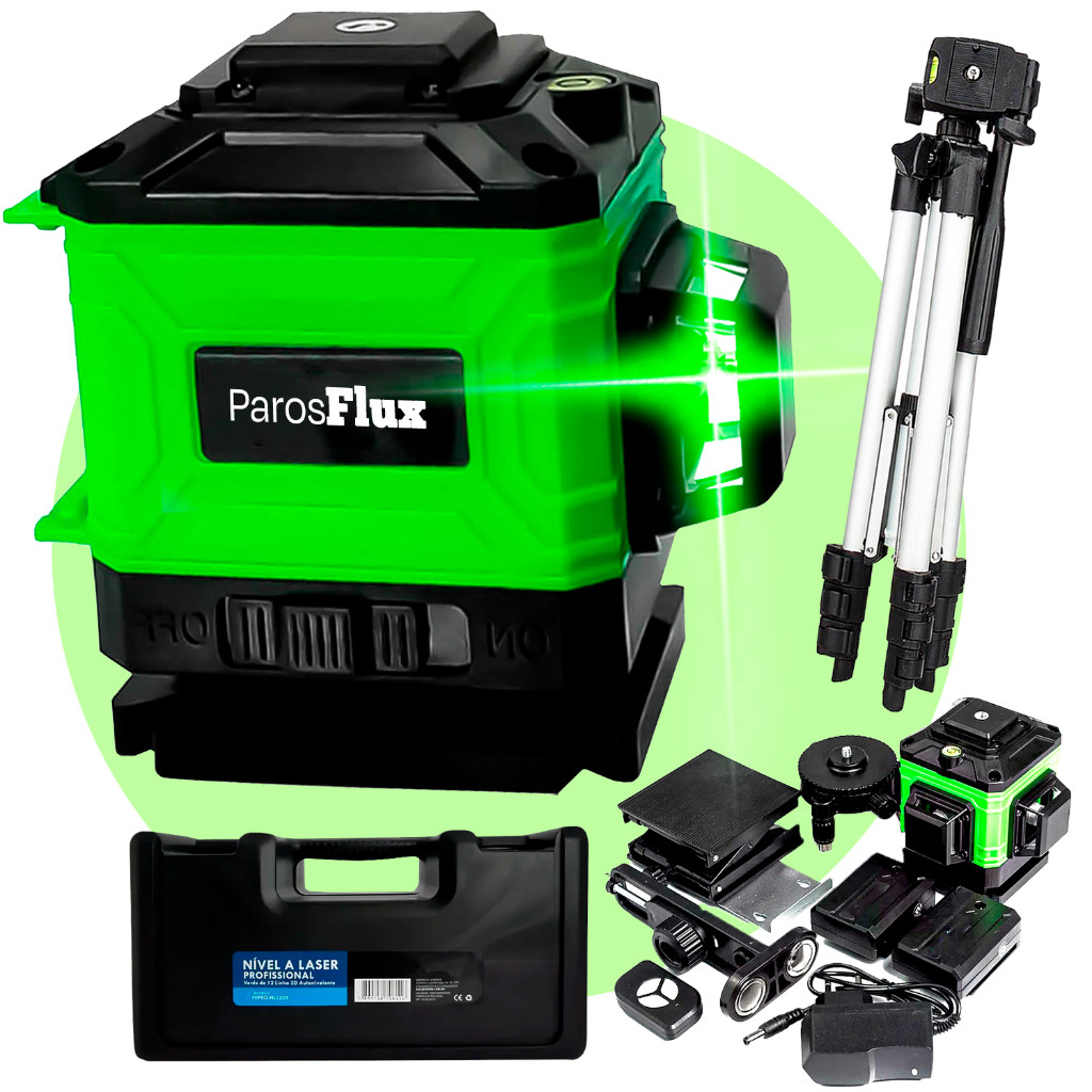 Nível A Laser Verde 12 Linhas Esquadro + Suporte + Tripé Recarregavel Profissional Prumo Autonivelan