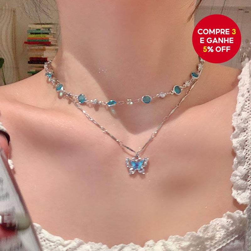 Colar Borboleta de Duas Camadas Jushi – Acessórios Fashion para Meninas Modernas