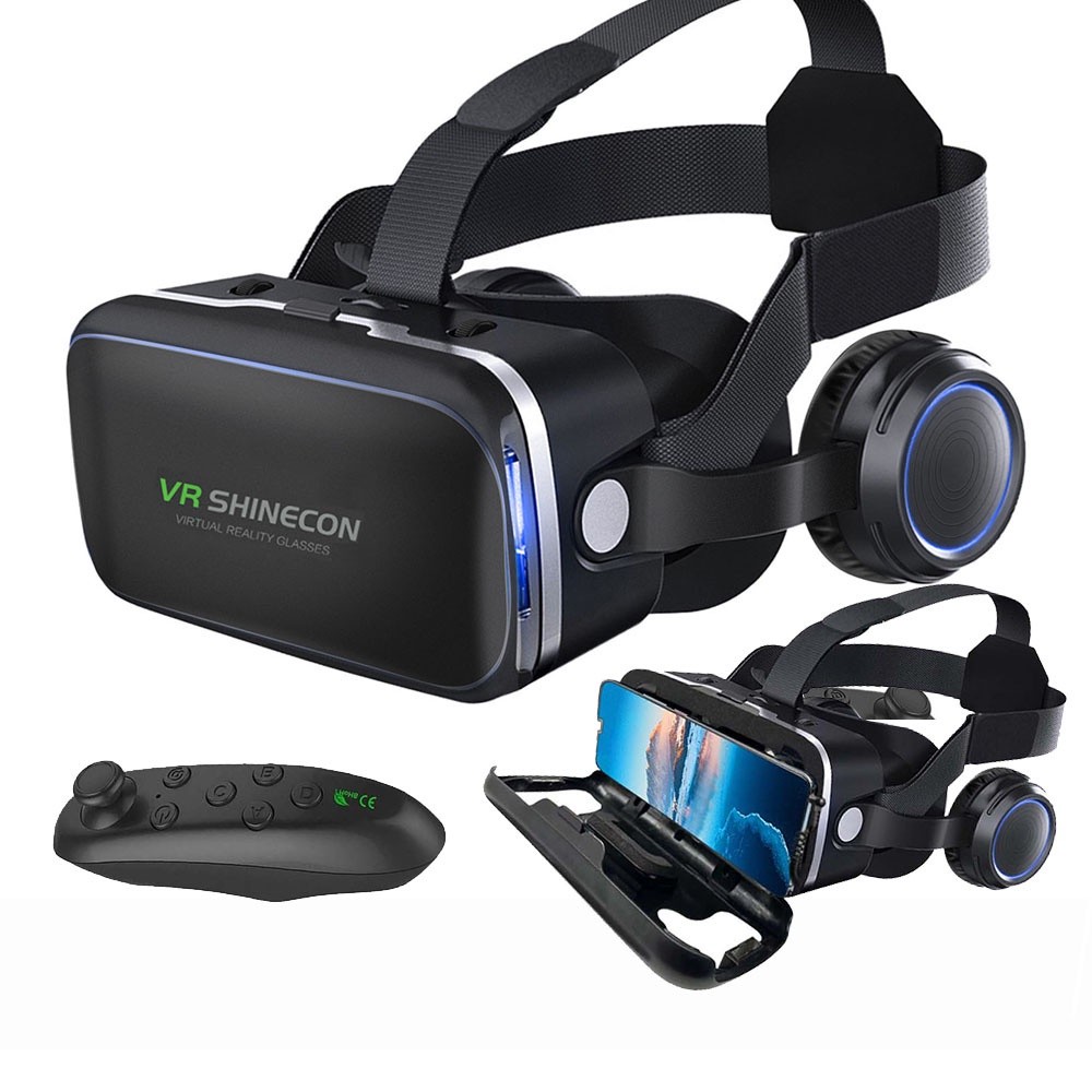 Óculos Vr Shinecon Realidade Virtual 3d Com Fone De Ouvido E Controle Cor Preto