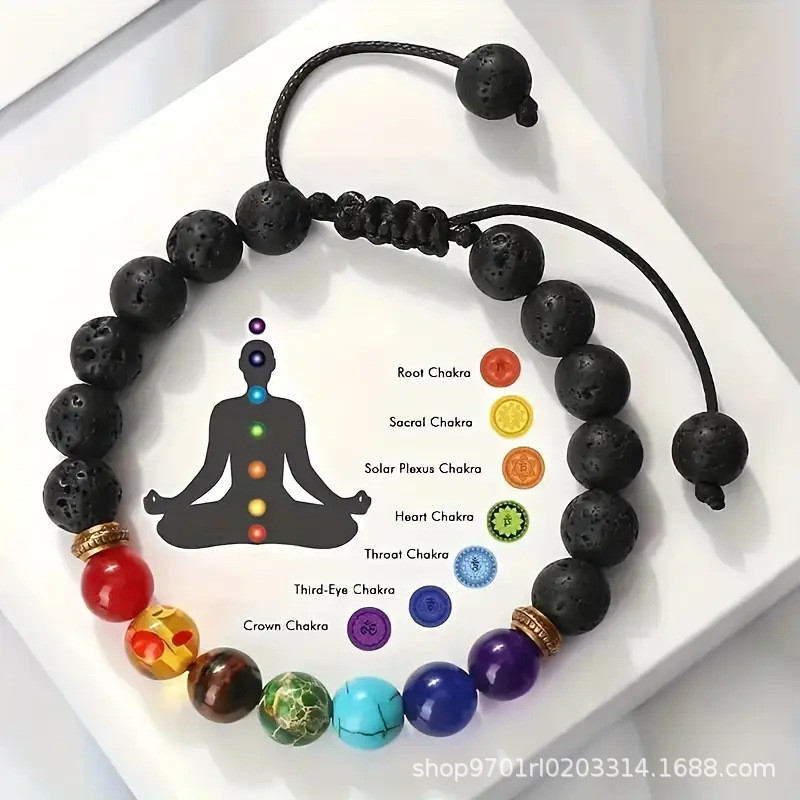 ((Pedra Vulcânica de Boa Sorte) Pulseira Trançada de Pedra Vulcânica Colorida Homens Mulheres Contas