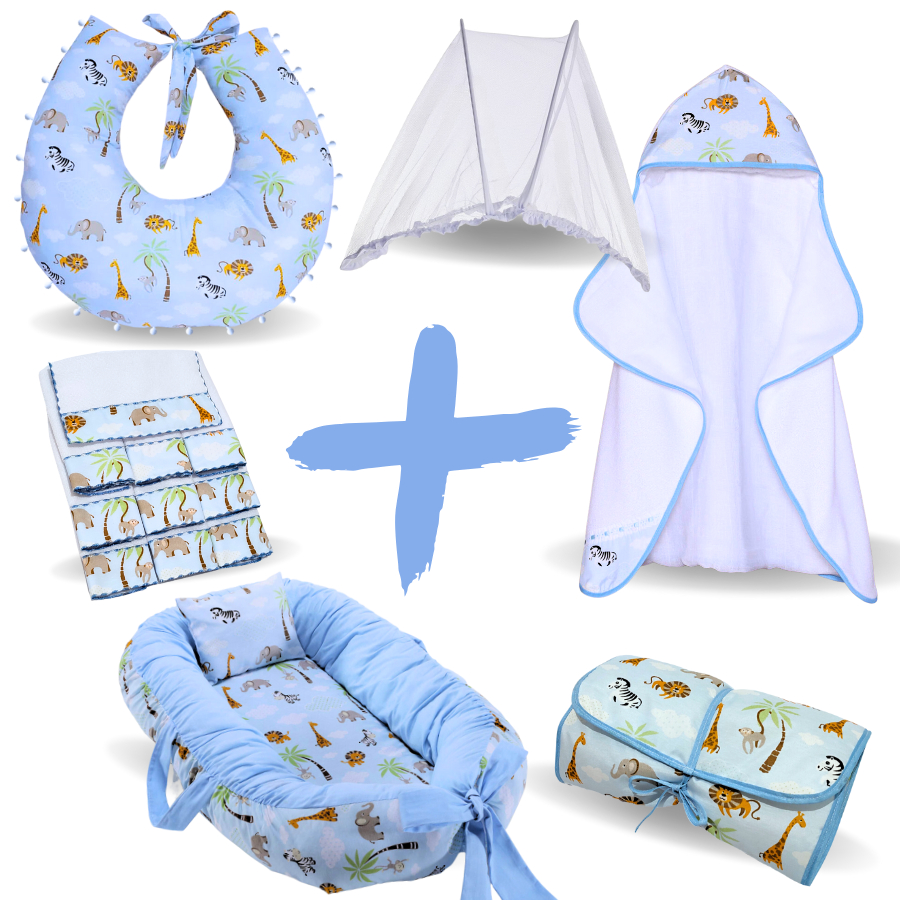 Kit Toalha Bebê + Ninho Redutor + Almofada + Trocador Portátil + Mosquiteiro +Fralda de Boca