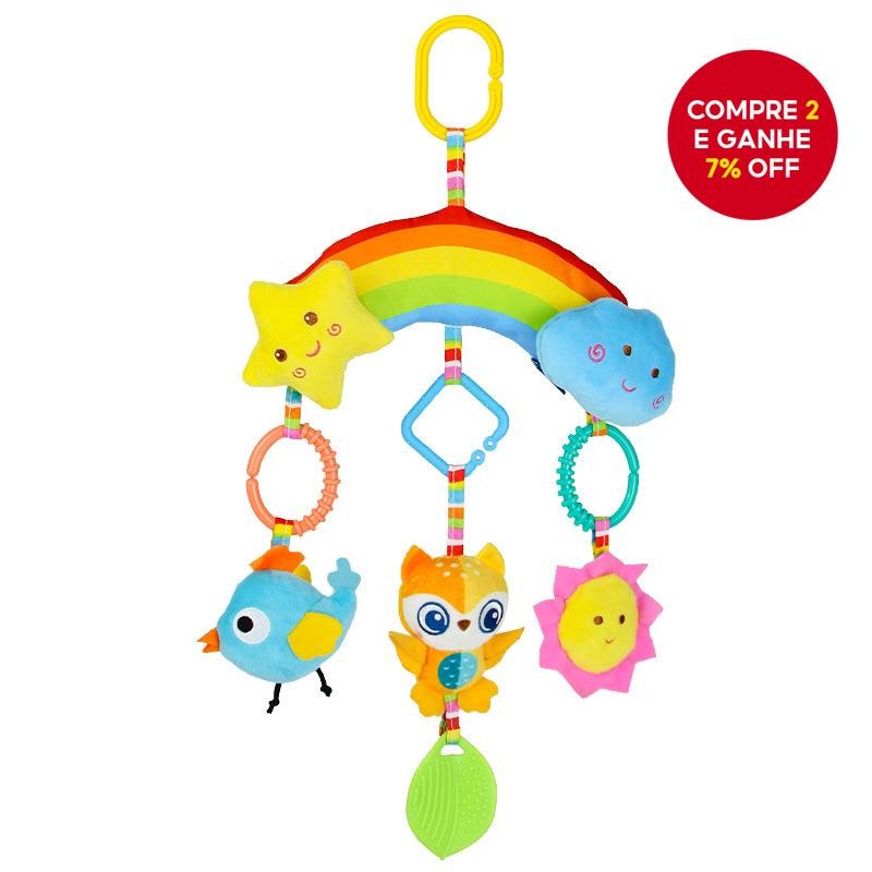 Carrinho De Bebê Pingente Brinquedo De Pelúcia Com Chocalho Arco-Íris Para Berço E Carro Desenvolvim