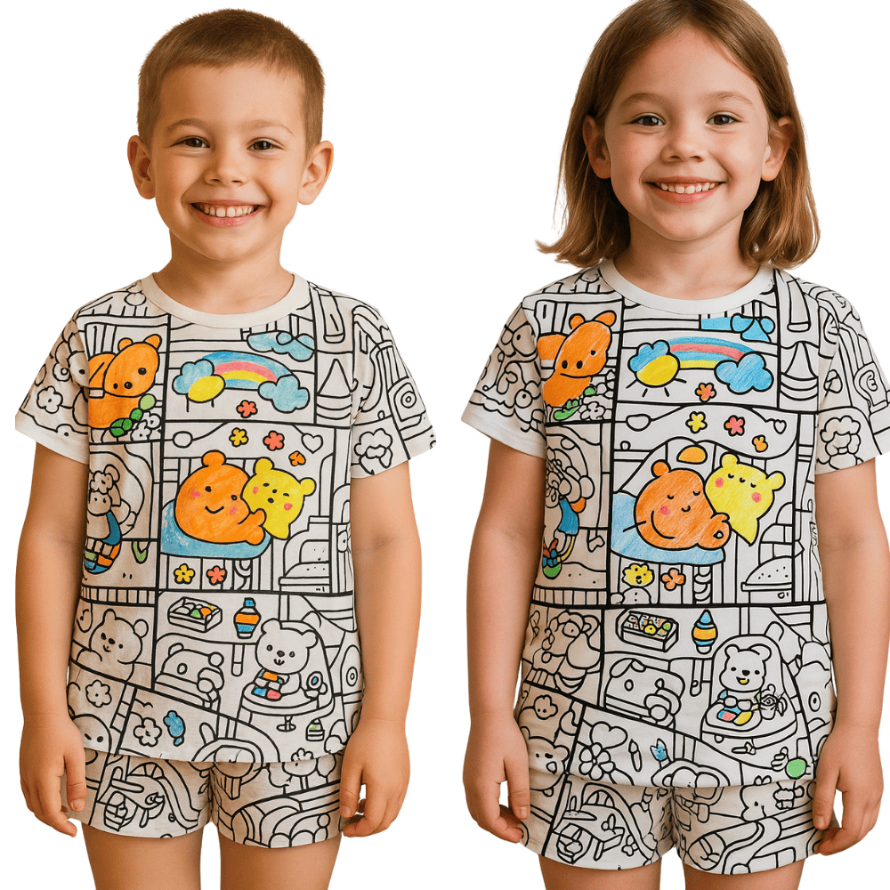 Pijama Infantil Faça Você Mesmo  Roupa Para Colorir Pintada À Mão Dormir Em Casa/ Pijama Infantil Cr
