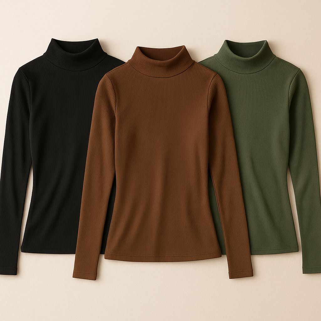 Blusa Cacharrel Feminina Canelada Ribana Manga Longa Gola Alta Justa Inverno Básica