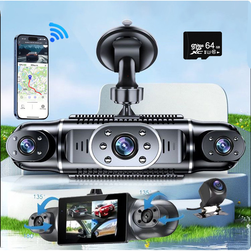 Câmera de painel de 4 canais para carros 4 * 1080P WIFI Gravador de vídeo de visão traseira de 360 g