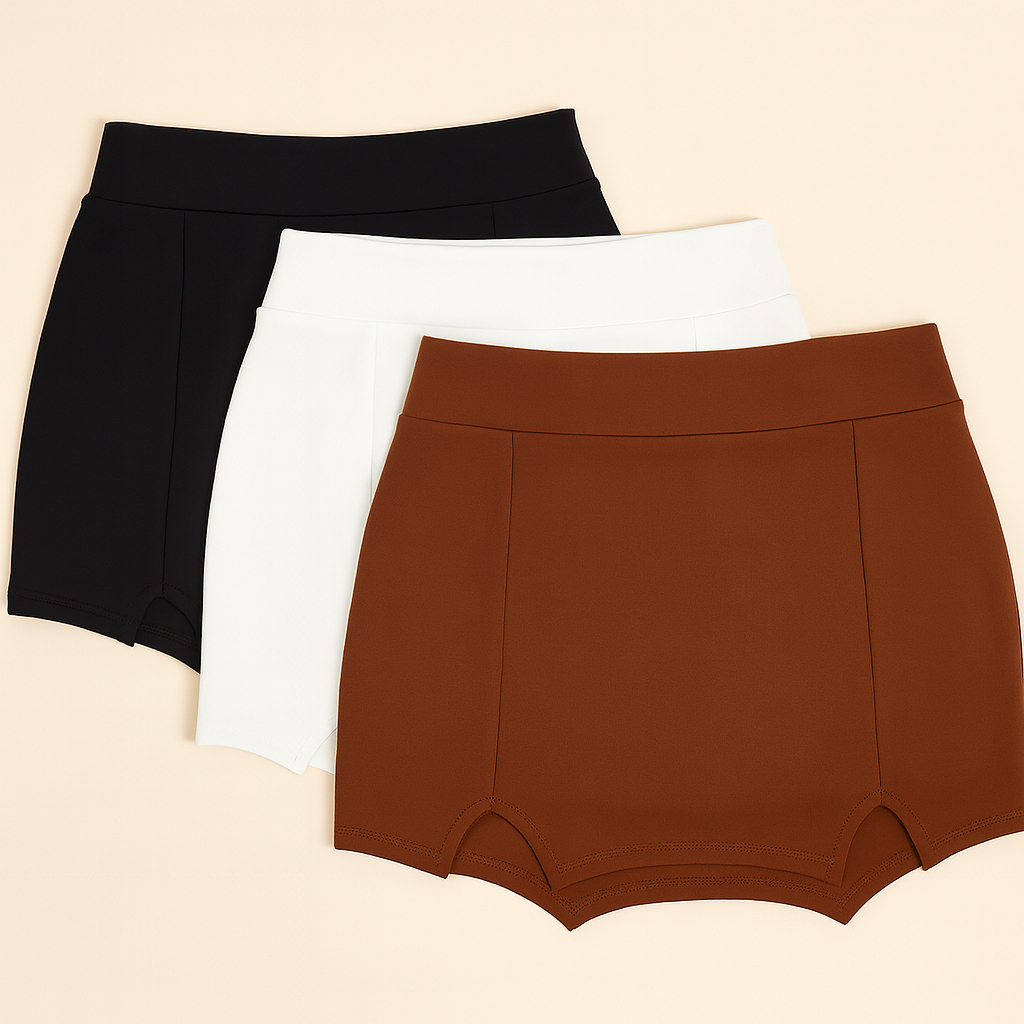 Short Saia Feminino Social Moda Elegante Casual Confortável Tamanhos P ao G1 Preto Marrom Branco