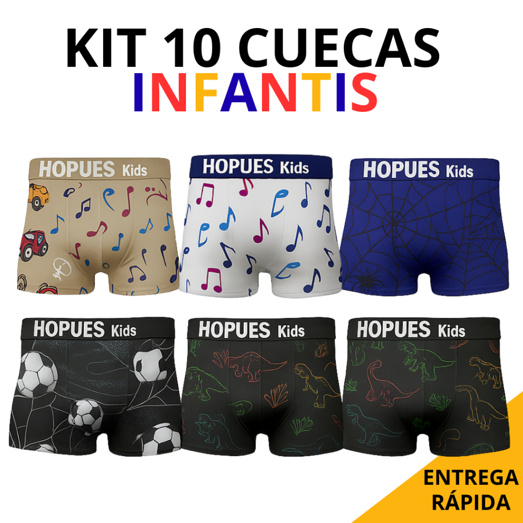 Kit 3/5/7/10 Cuecas Infantil Masculina Microfibra Elástica Estampada Algodão