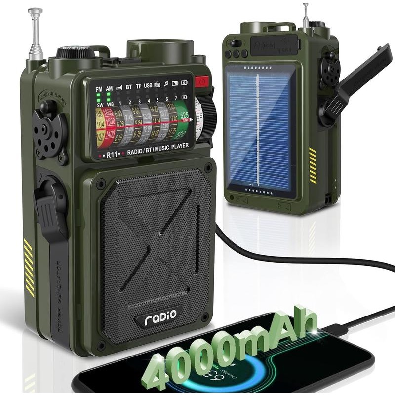 Rádio Meteorológico NOAA 4000mAh , AM/FM/WB/SW , Bluetooth , Lanterna , SOS E Energia Solar Para Pre