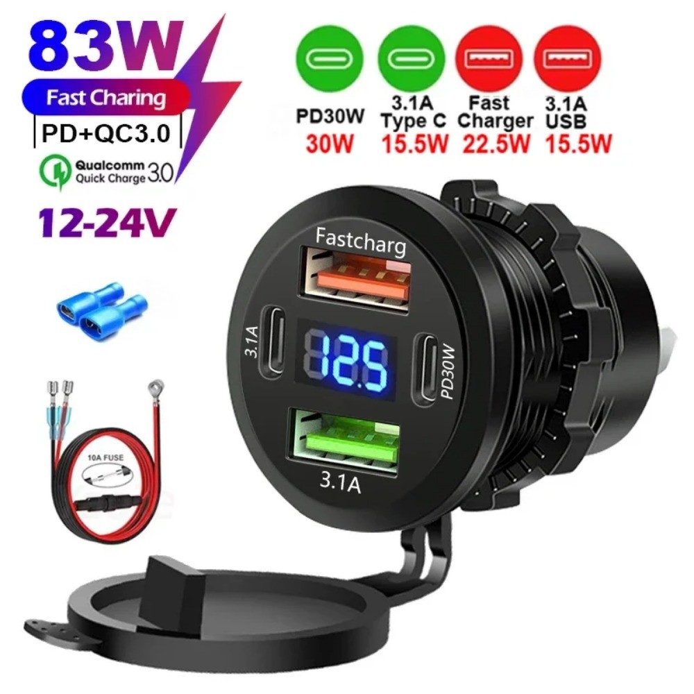 Novo 4 Portas Duplo PD QC 3.0 USB Carregador De Carro Com Voltímetro Tomada Adaptador De Energia À P