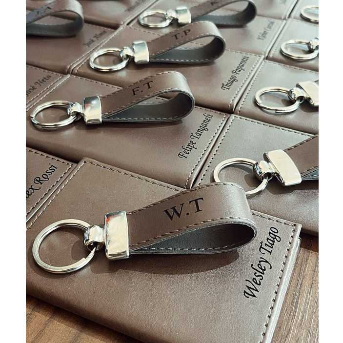 Kits Carteira e Chaveiro Personalizados Couro Padr