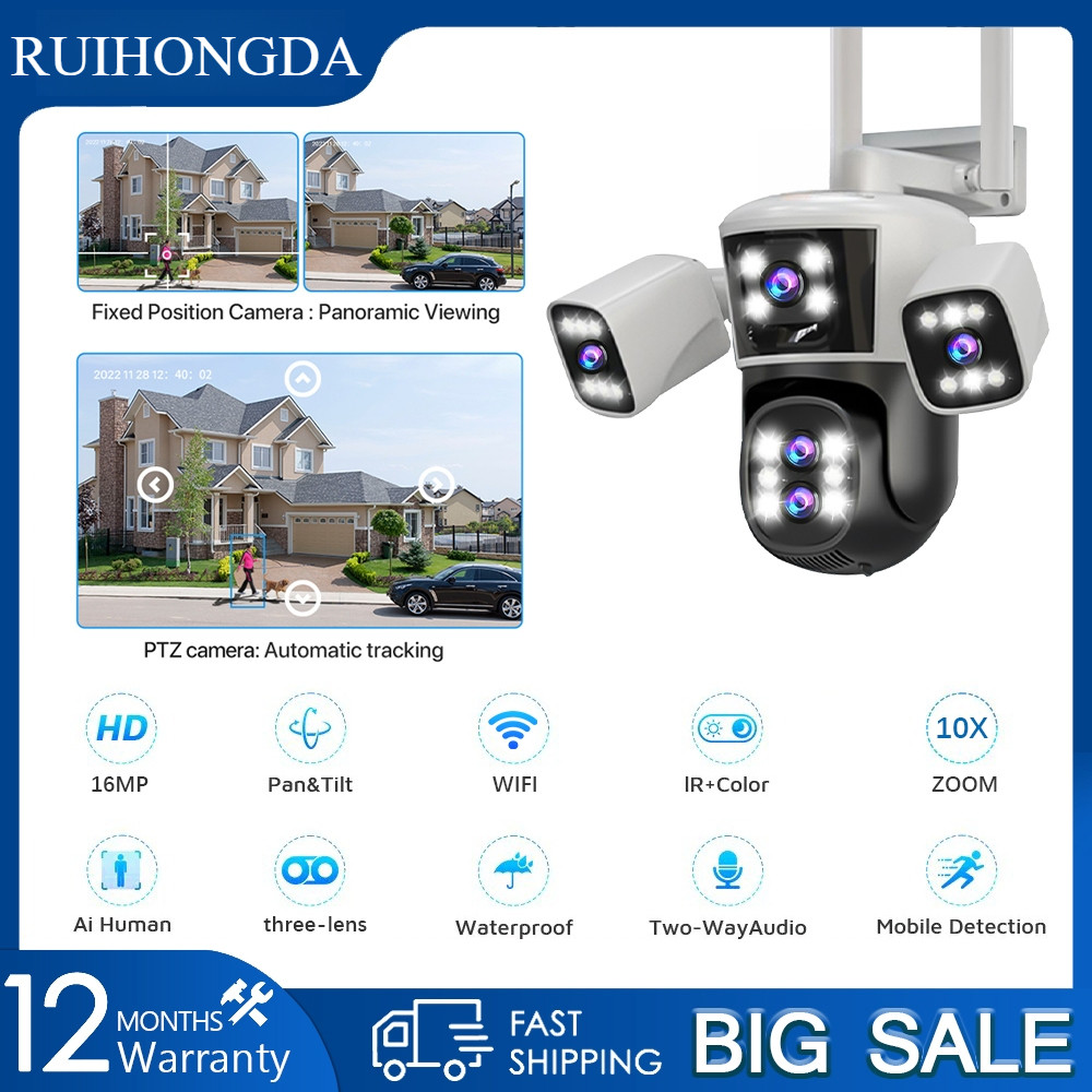 RUIHONGDA 16MP 4 Lentes 10x zoom Óptico CCTV Sem Fio WIFI Ao Ar Livre À Prova Dágua 360 PTZ Seguranç
