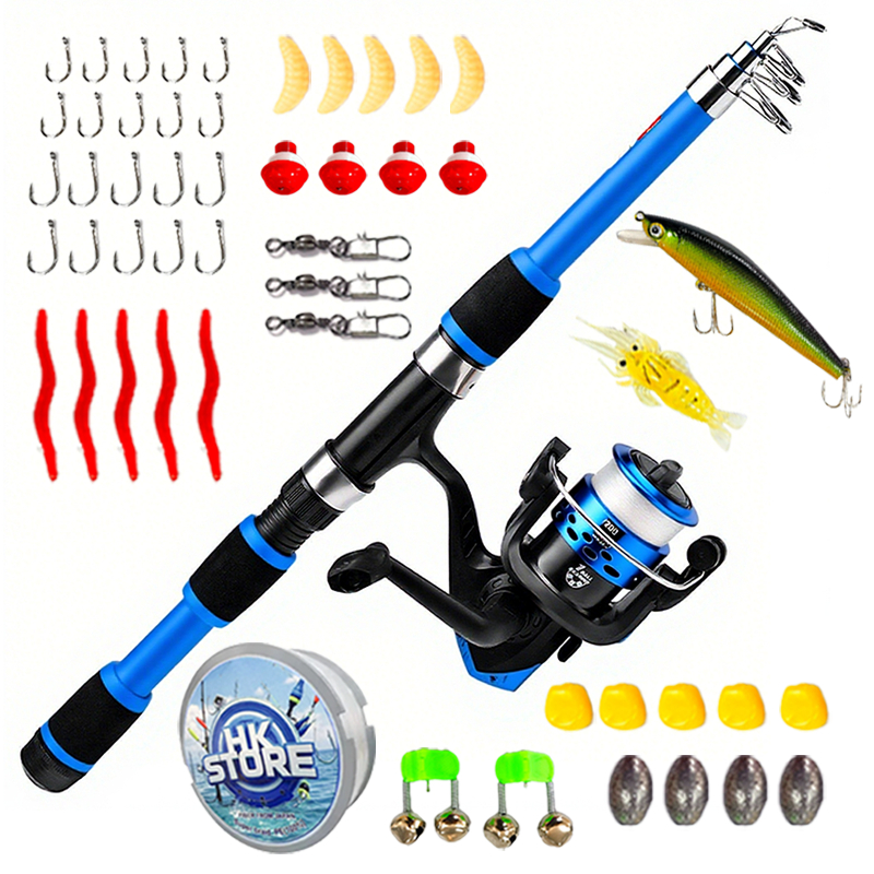 De Pesca Completo 1 Vara Telescópica 12 Libras + 1 Carretel Com Linha-Acessórios Iscas , Ganchos , C
