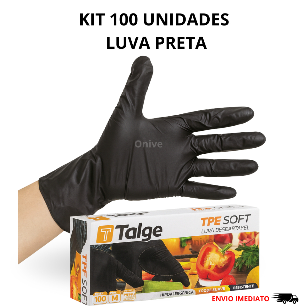 Kit Até 3 Luva Vinil Preta Viniflex Descartáveis Sem Pó Uso Profissional 100 unidades