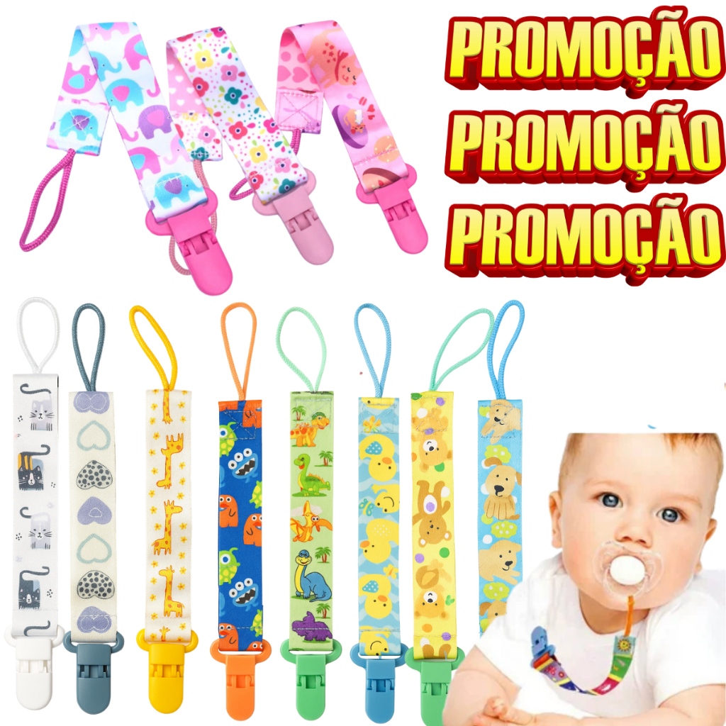 Kit 3 Prendedor De Chupeta Clip Menino e Menina