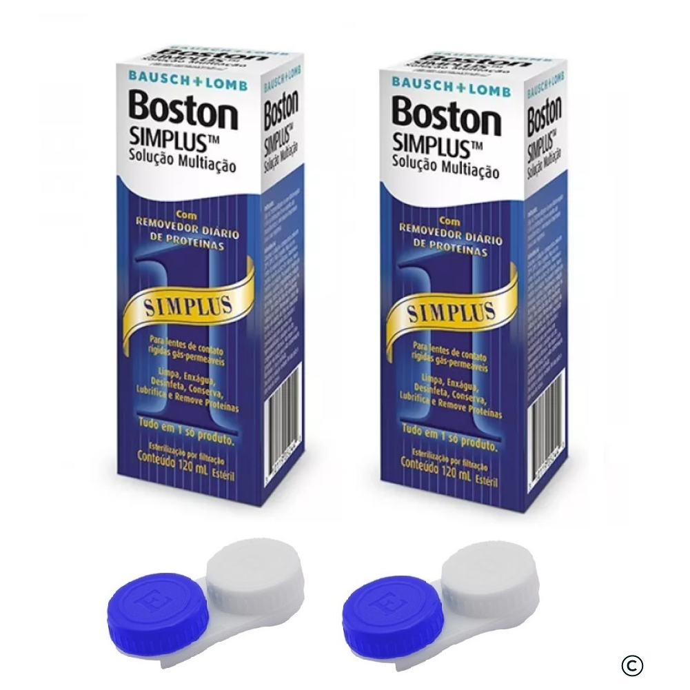 2 Boston Simplus + 2 Estojos / Solução de limpeza para lentes rígidas