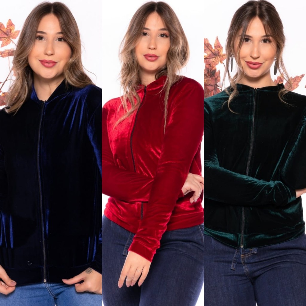Jaqueta Bomber Veludo Inverno Estilosa Blogueira Jaquetinha Mulheres Plus Size Feminina Manga Compri