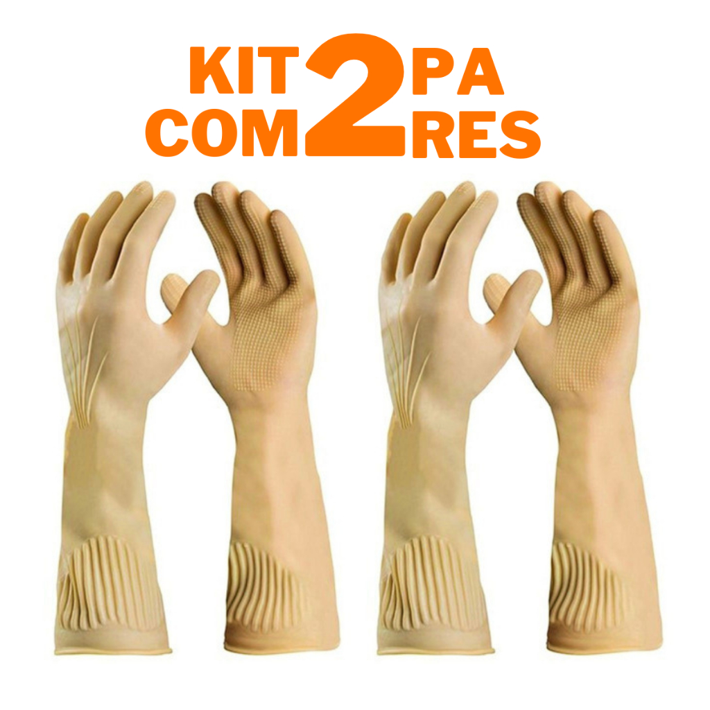 2 Pares Luva De Borracha Grossa Cano Longo Limpeza Pesada