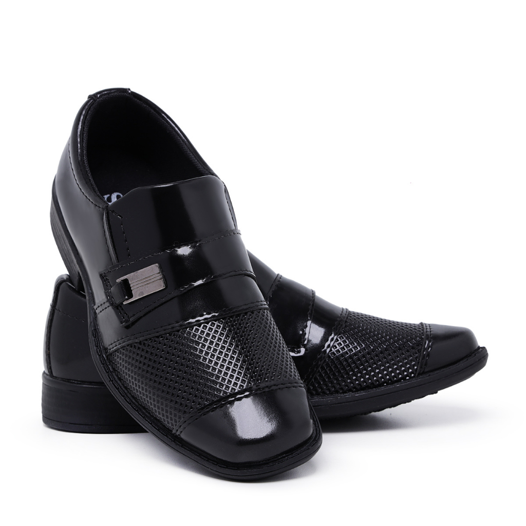 Sapato Social Infantil Masculino 444 Preto Pajem Conforto Bico Quadrado