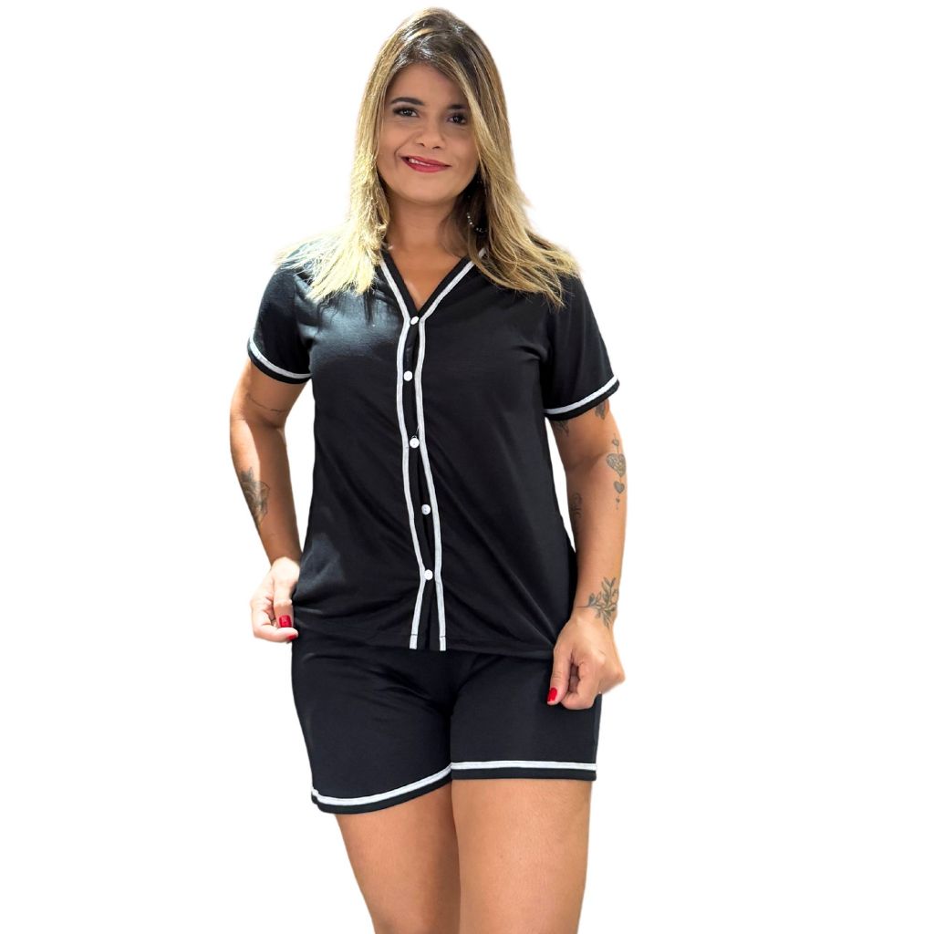 Pijama Amamentação Americano Cirurgico com botoes em Malha blogueirinha