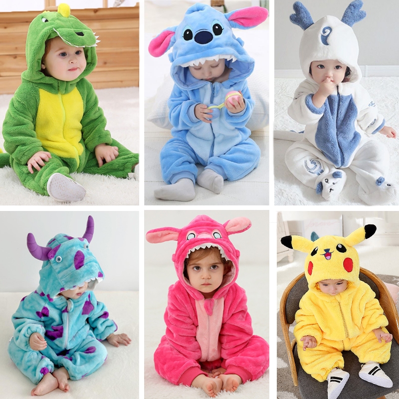 Macacão Stitch De Bebê One Piece Kigurumi Newborn baby Jumpsuit Pikachu Dinosaur Sullivan Halloween