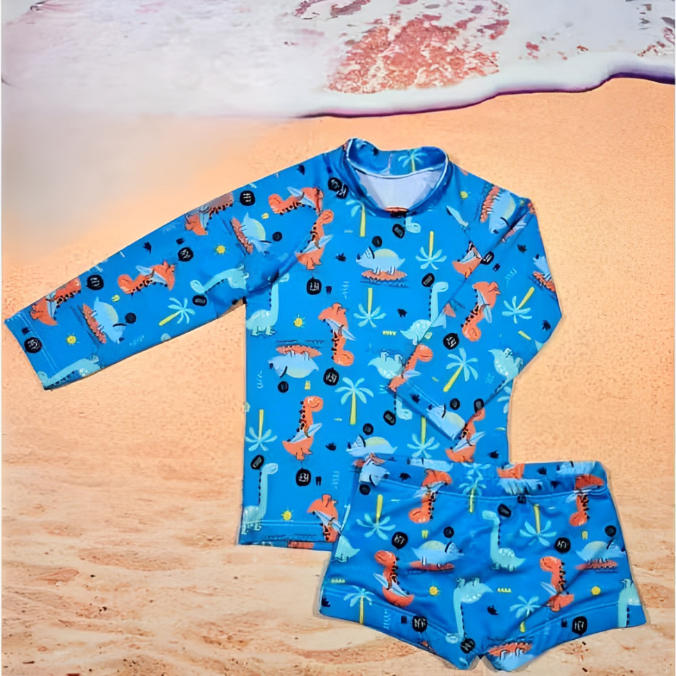 Conjuntinho Sunga e Camiseta Manga Longa Blusas UV 50fps Infantil Masculina Estampada QUEIMA ESTOQUE