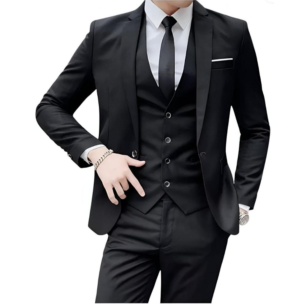 Terno Slim de Luxo Masculino Kit Completo – Blazer + Calça + Colete – Envio imediato