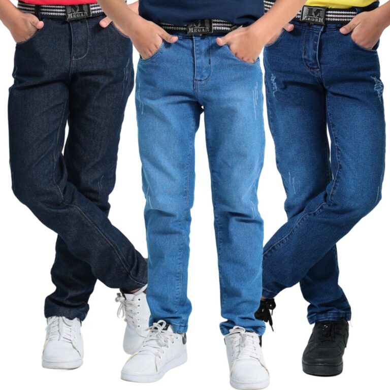 Kit de 3 calças jeans infantil e juvenil masculin