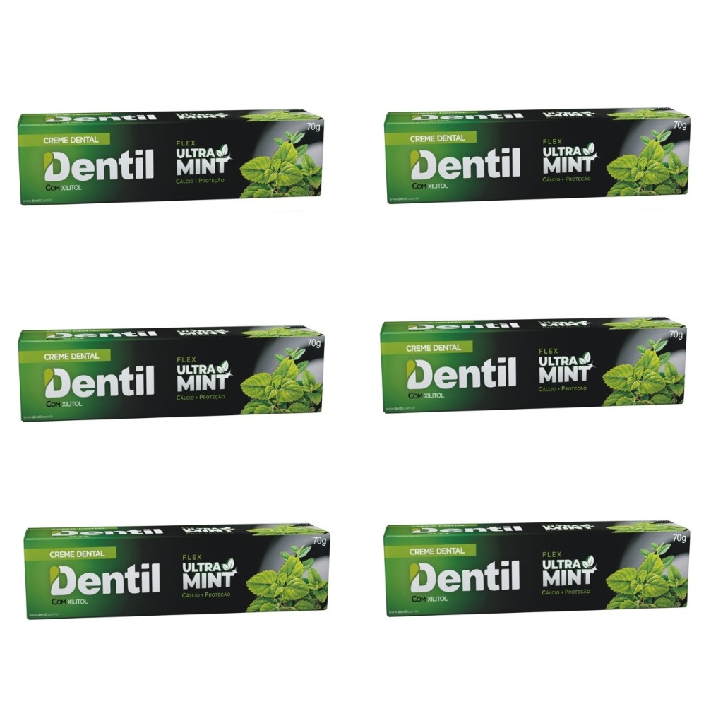 Kit 6 Creme Dental Dentil Ultra Mint Refrescante Sem Flúor  Com Xilitol 70G
