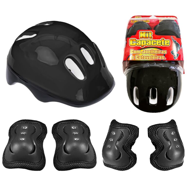 Capacete Cotoveleira E Joelheira Infantil Preto Ki