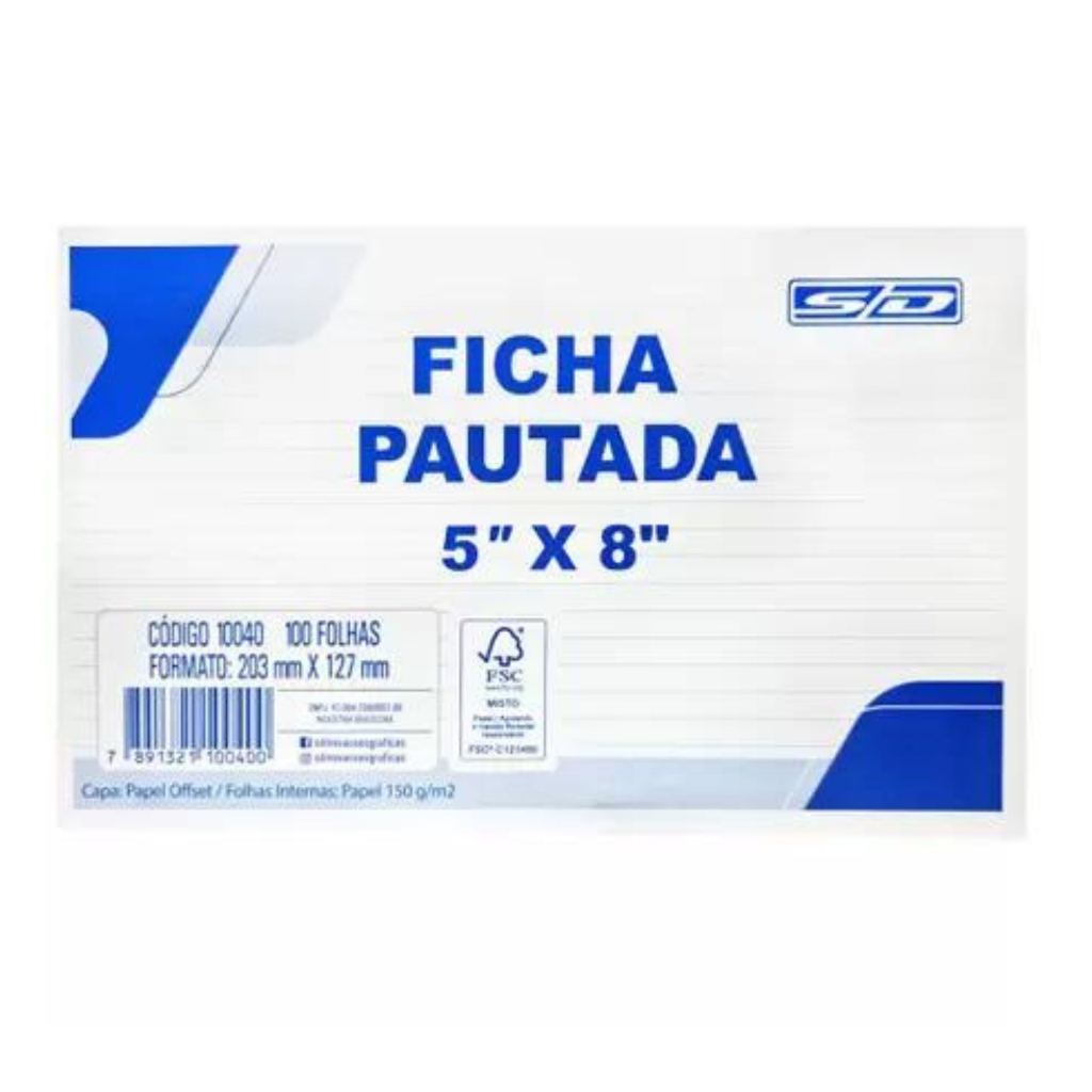 Ficha Pautada 5×8 / 203 mm x 127 mm 100 Fichas – Animativa