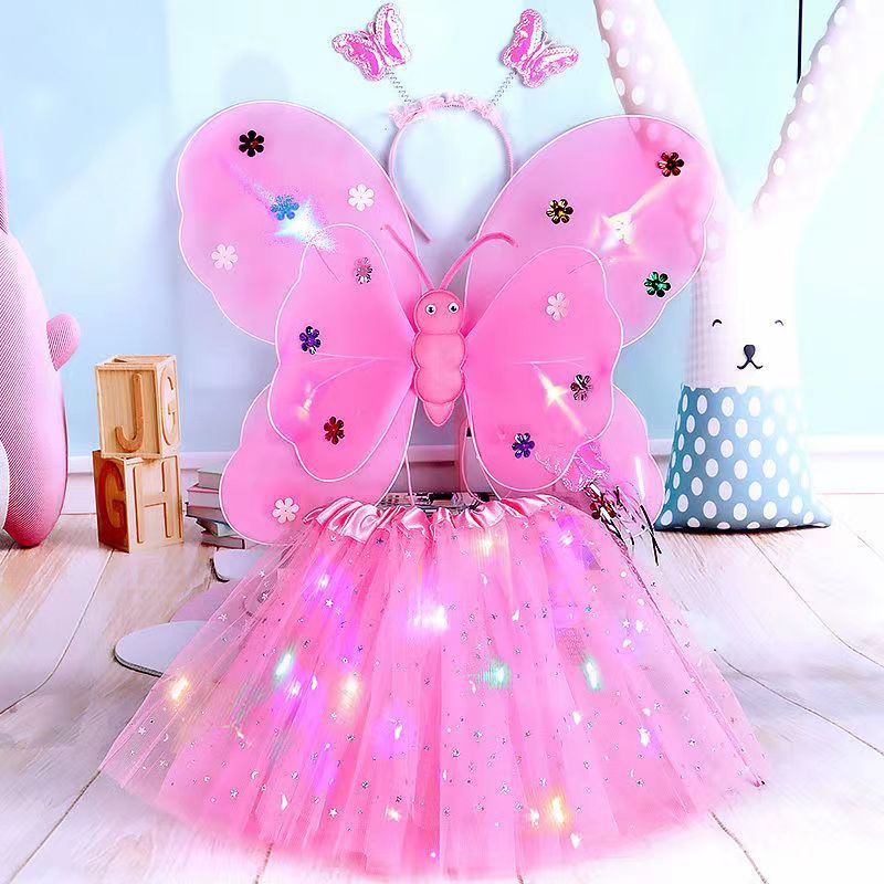 Kit Fada  Saia + Tiara + Asa + Varinha  com Led – Pisca Fantasia Festa/ Carnaval