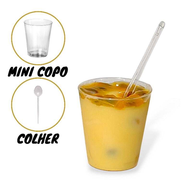 Kit 100 Uni Mini Copos 25ML P/ Brigadeiro + Colherzinhas Pequenas Festas