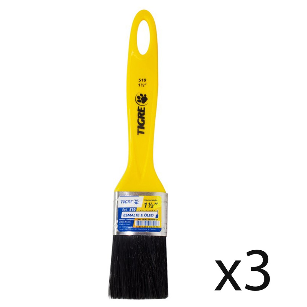 Kit 3pincel Para Pintura Trincha Esmalte Óleo 519 1 1/2 Polegadas