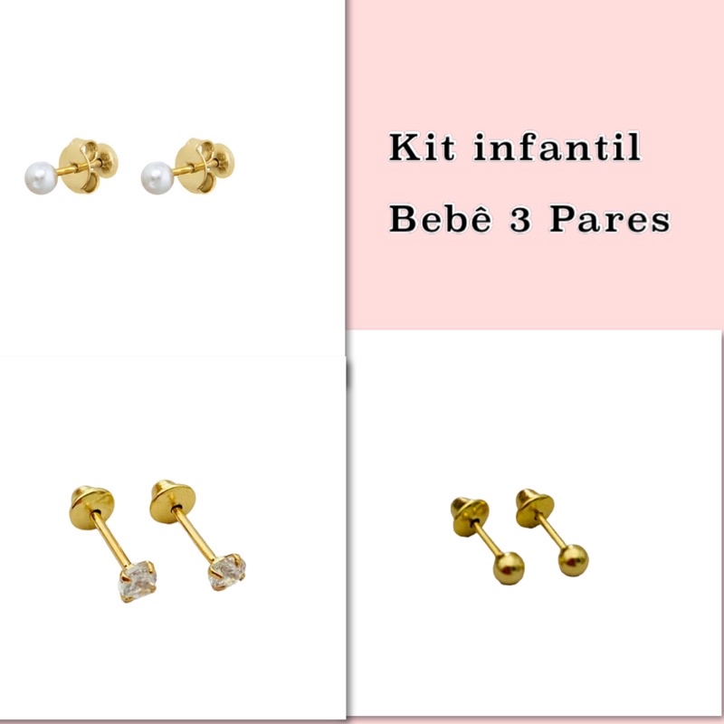 Brinco para Bebê Antialérgico Brinco Infantil Tarraxa Baby Banhado a Ouro 18k